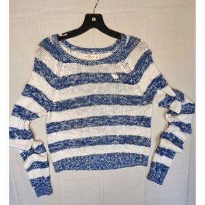 Abercrombie Fitch Striped BLUE & WHITE Womens Sweater Easy Fit Cropped Front Hit
